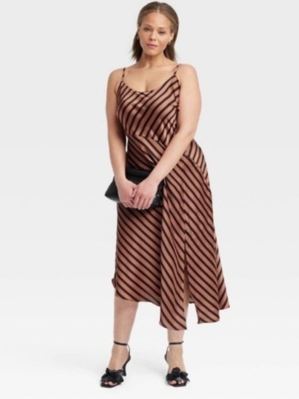 a new day Brown and Black Striped Satin Midi Slip Dress